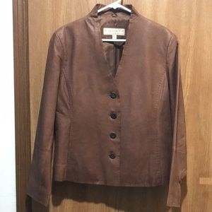 County Clothing Brown Leather Button Jacket